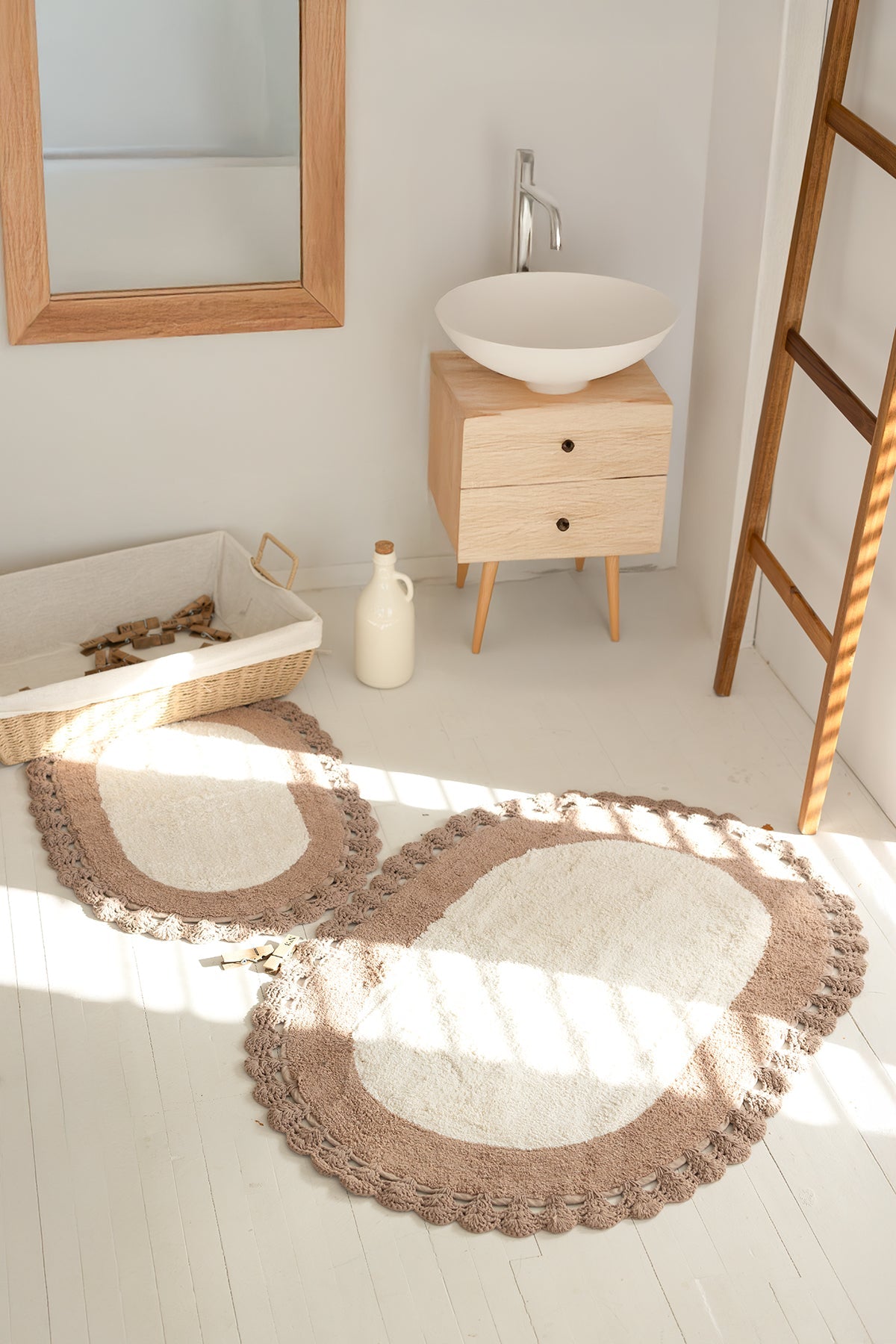 İRYA-Bianca 2’Li Takım Banyo Paspası %100 Pamuk 40X60 + 60X90 Acı Kahve-Paspas-2-milagron.live