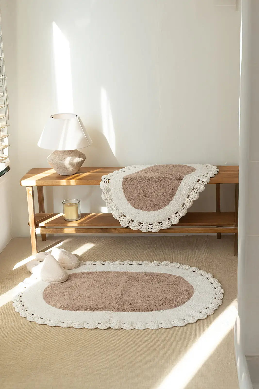 İRYA-Bianca 2’Li Takım Banyo Paspası %100 Pamuk 40X60 + 60X90 Krem-Paspas-1-milagron.live
