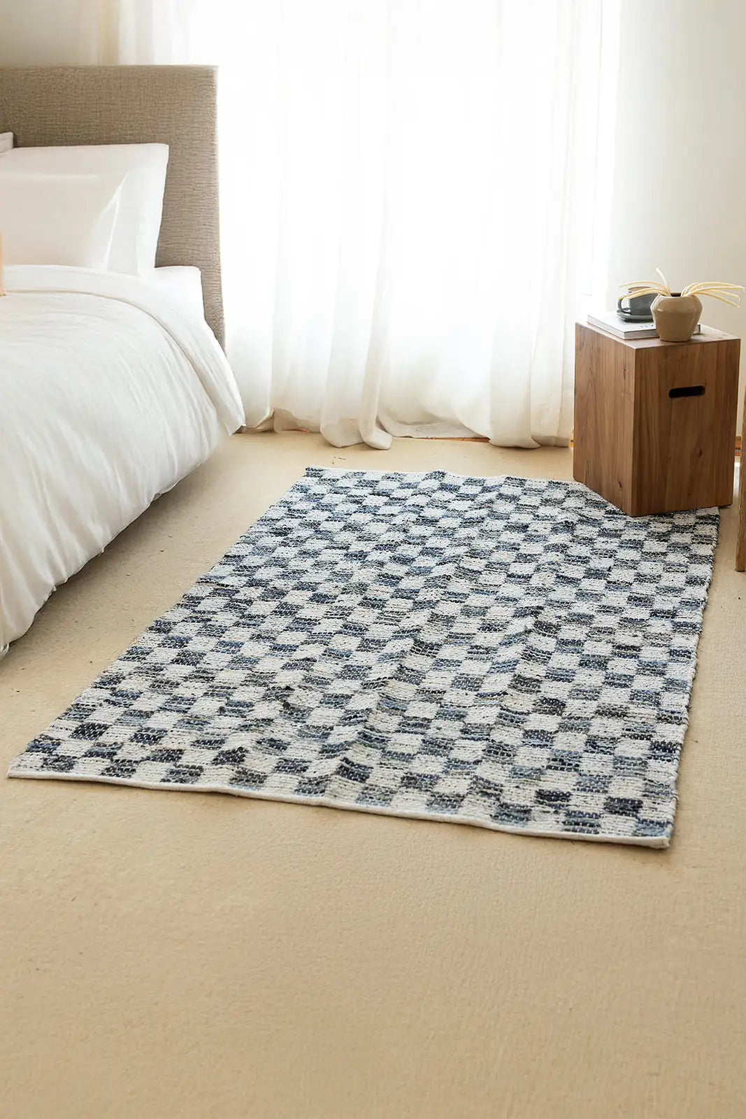 İRYA-Checker Denim Kilim Ekru/İNdigo 120X180-Kilim-1-milagron.live