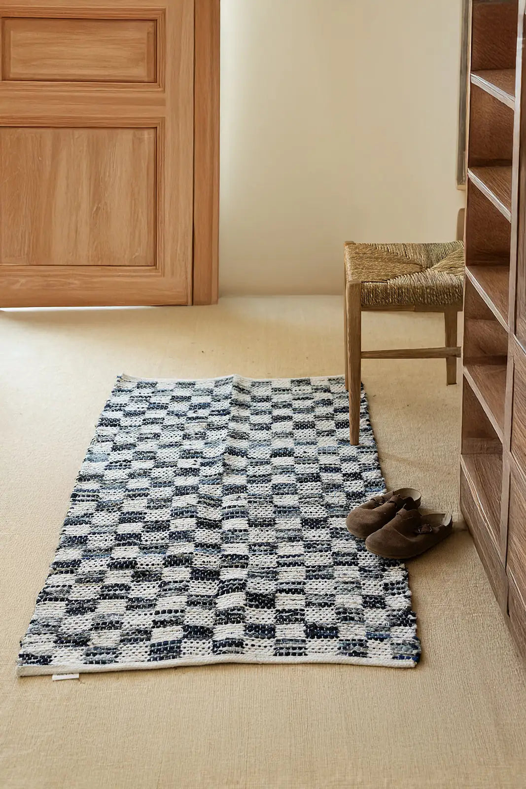 İRYA-Checker Denim Kilim Ekru/İNdigo 80X150-Kilim-1-milagron.live