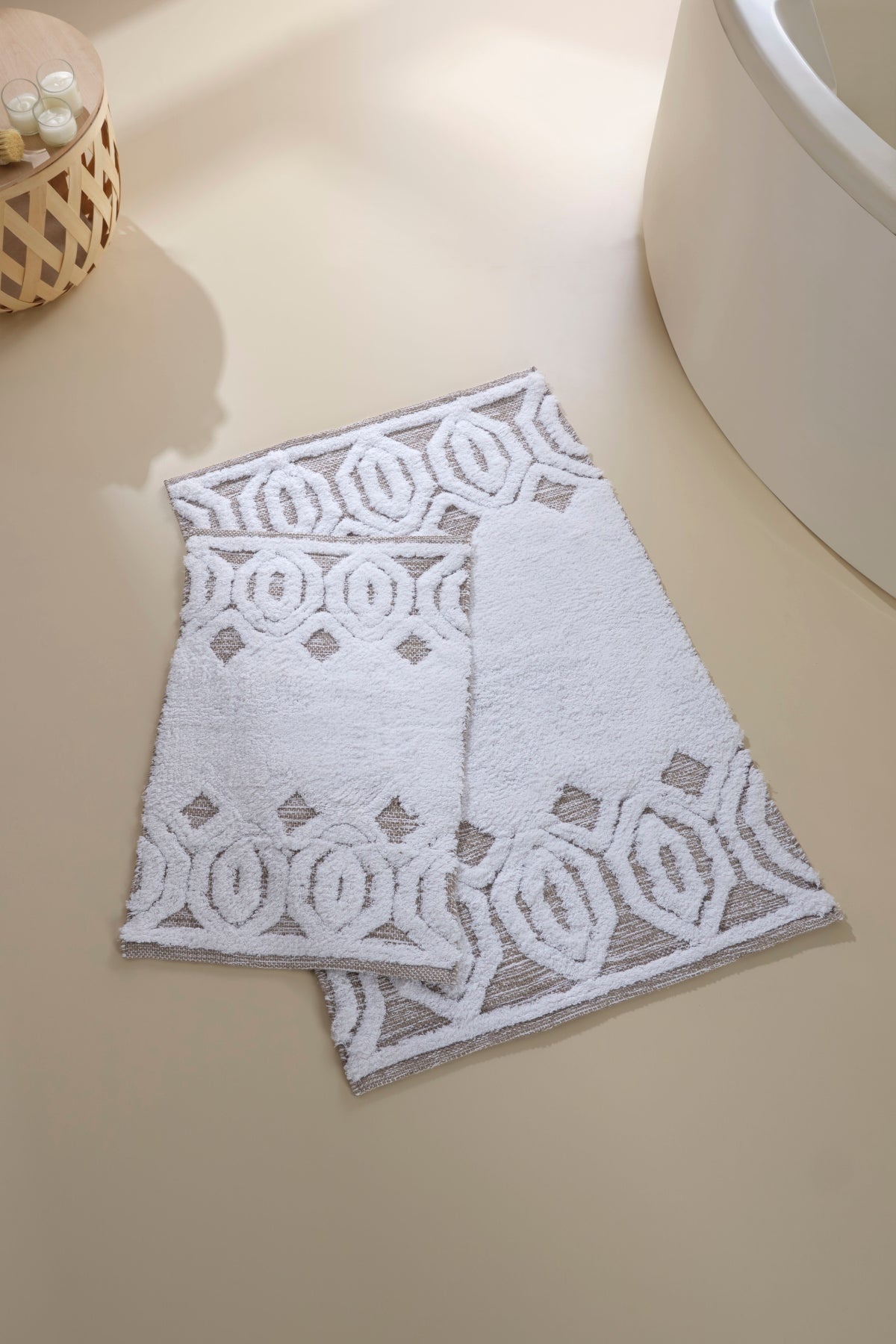 İRYA-Sherry 2’Li Takım Banyo Paspası %100 Pamuk 40X60 + 60X90 Bej-Paspas-1-milagron.live
