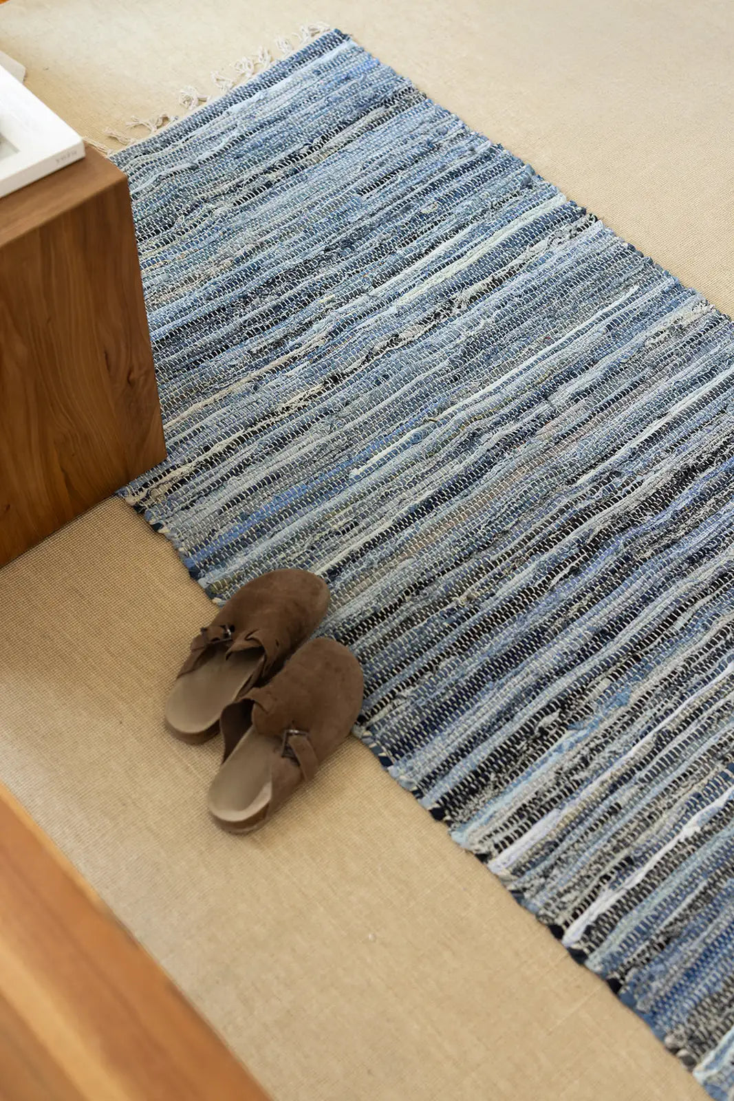 İRYA-Striped Denim Kilim Ekru/İNdigo 80X250-Kilim-2-milagron.live