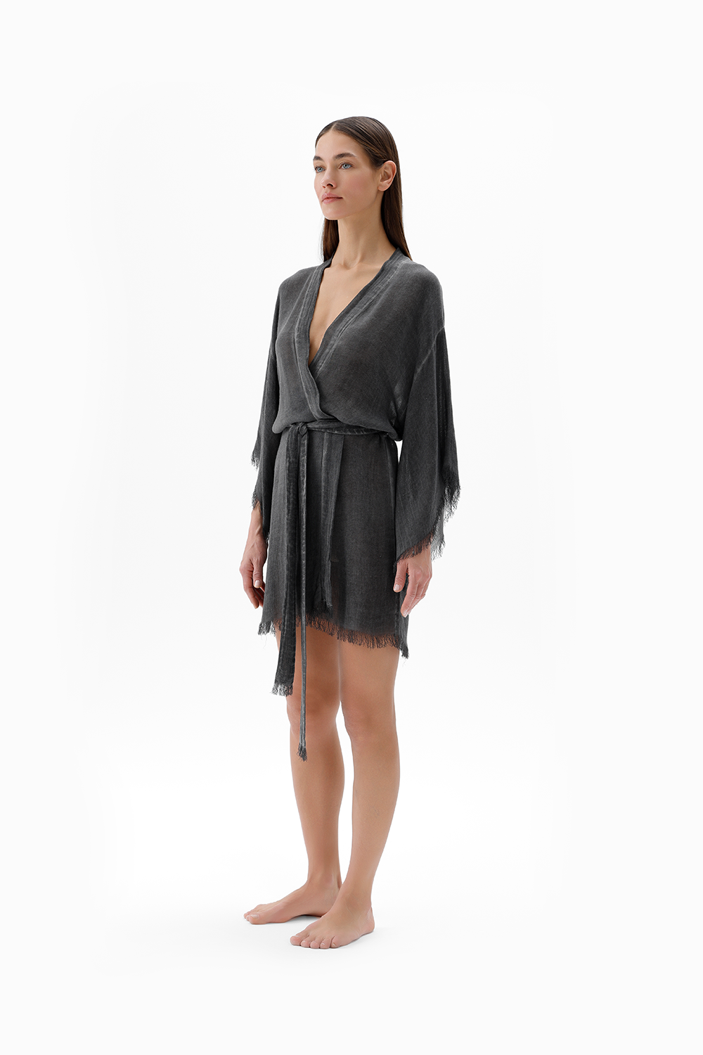 İkikız-Bambu Gri Kısa Kimono-Kimono-1-milagron.live
