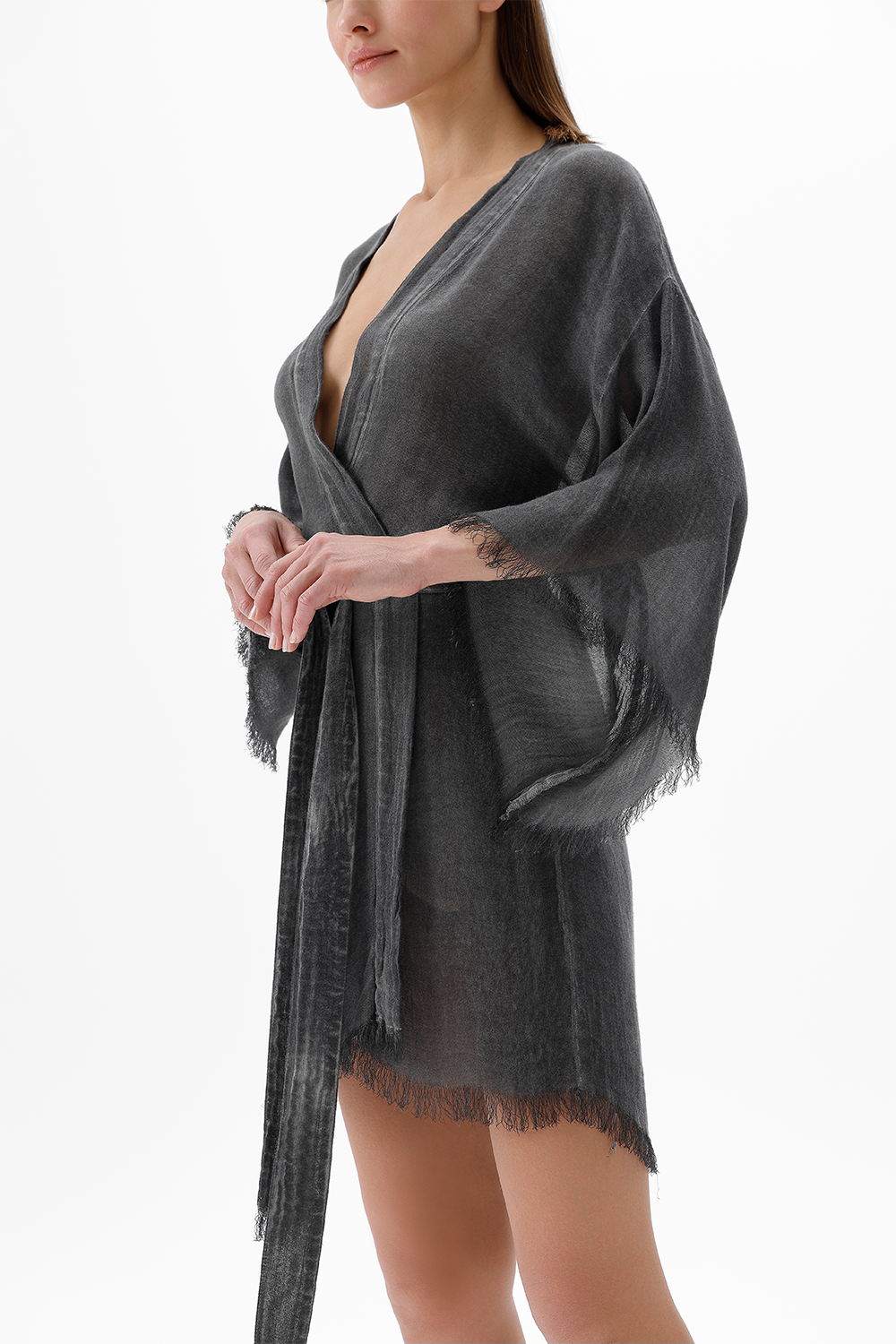 İkikız-Bambu Gri Kısa Kimono-Kimono-4-milagron.live