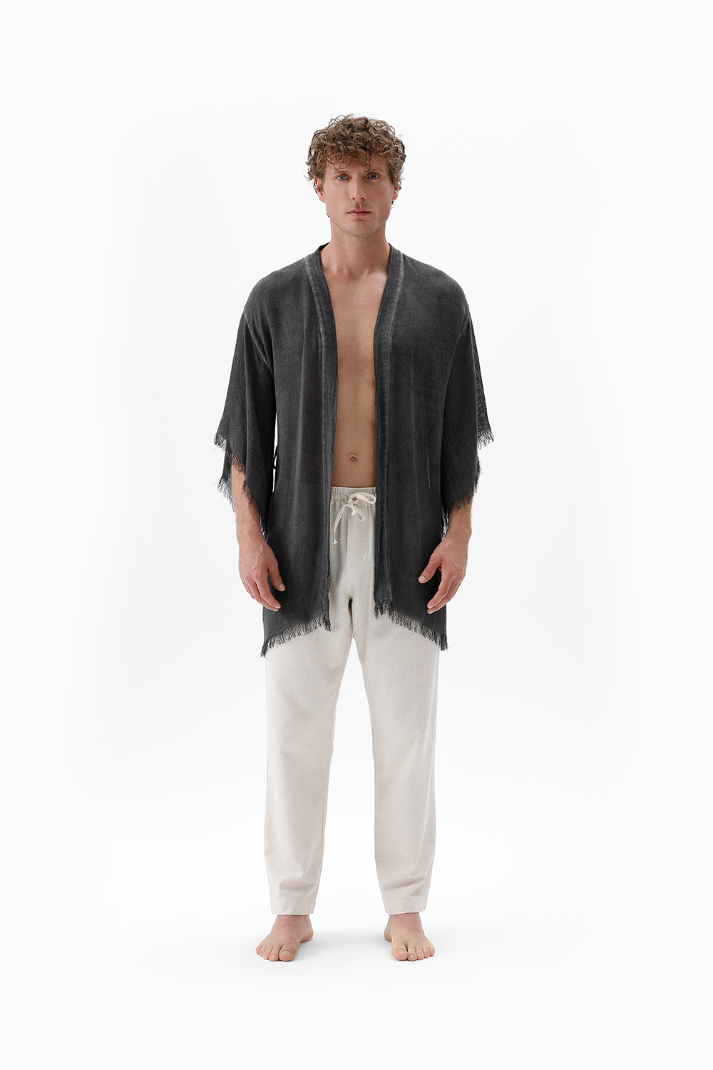 İkikız-Bambu Gri Kısa Kimono-Kimono-5-milagron.live