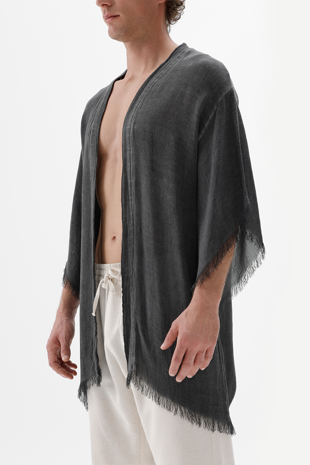 İkikız-Bambu Gri Kısa Kimono-Kimono-8-milagron.live