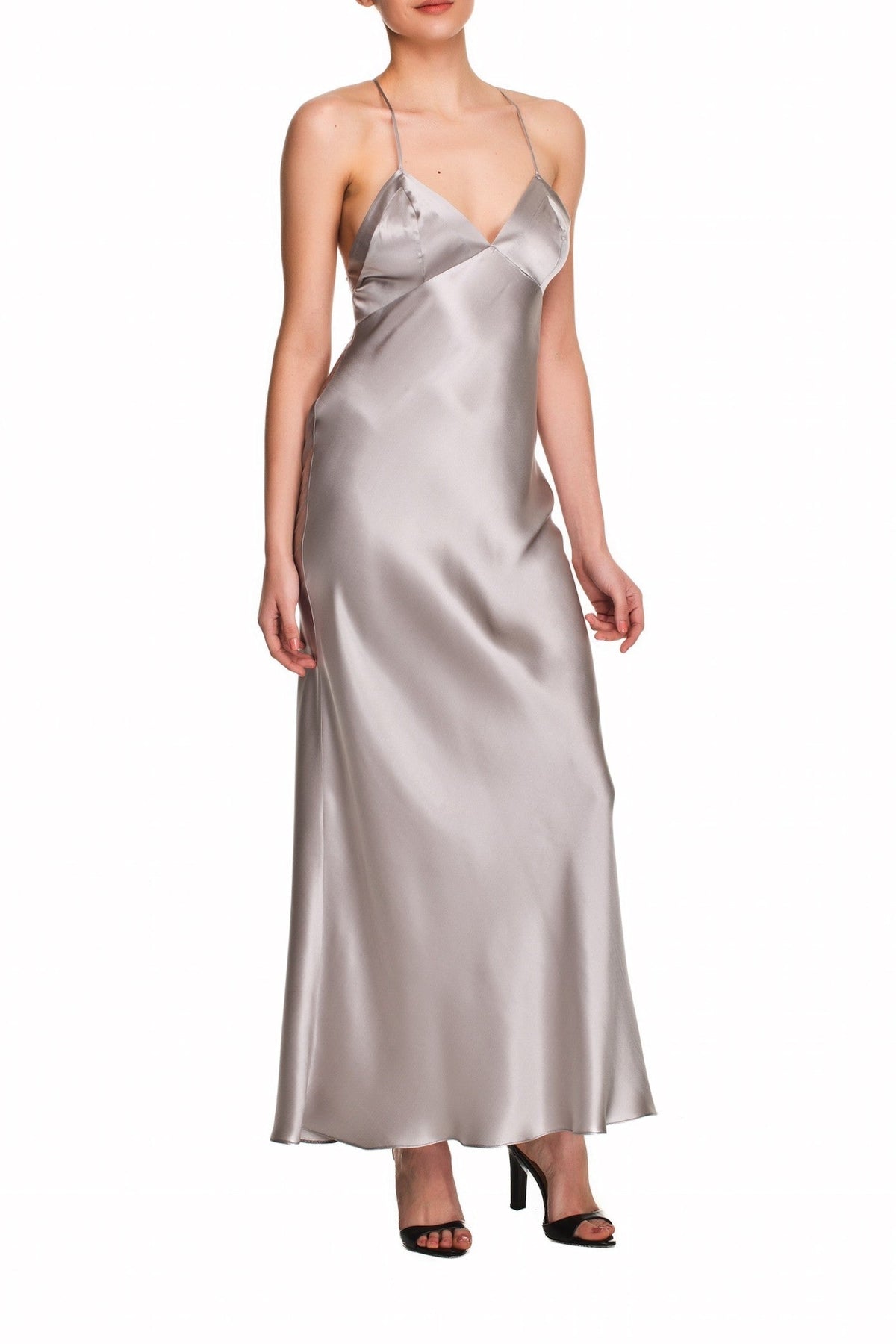 İpek Kıramer-Soprano Silk Long Chemise Gray-Gecelik-4-milagron.live