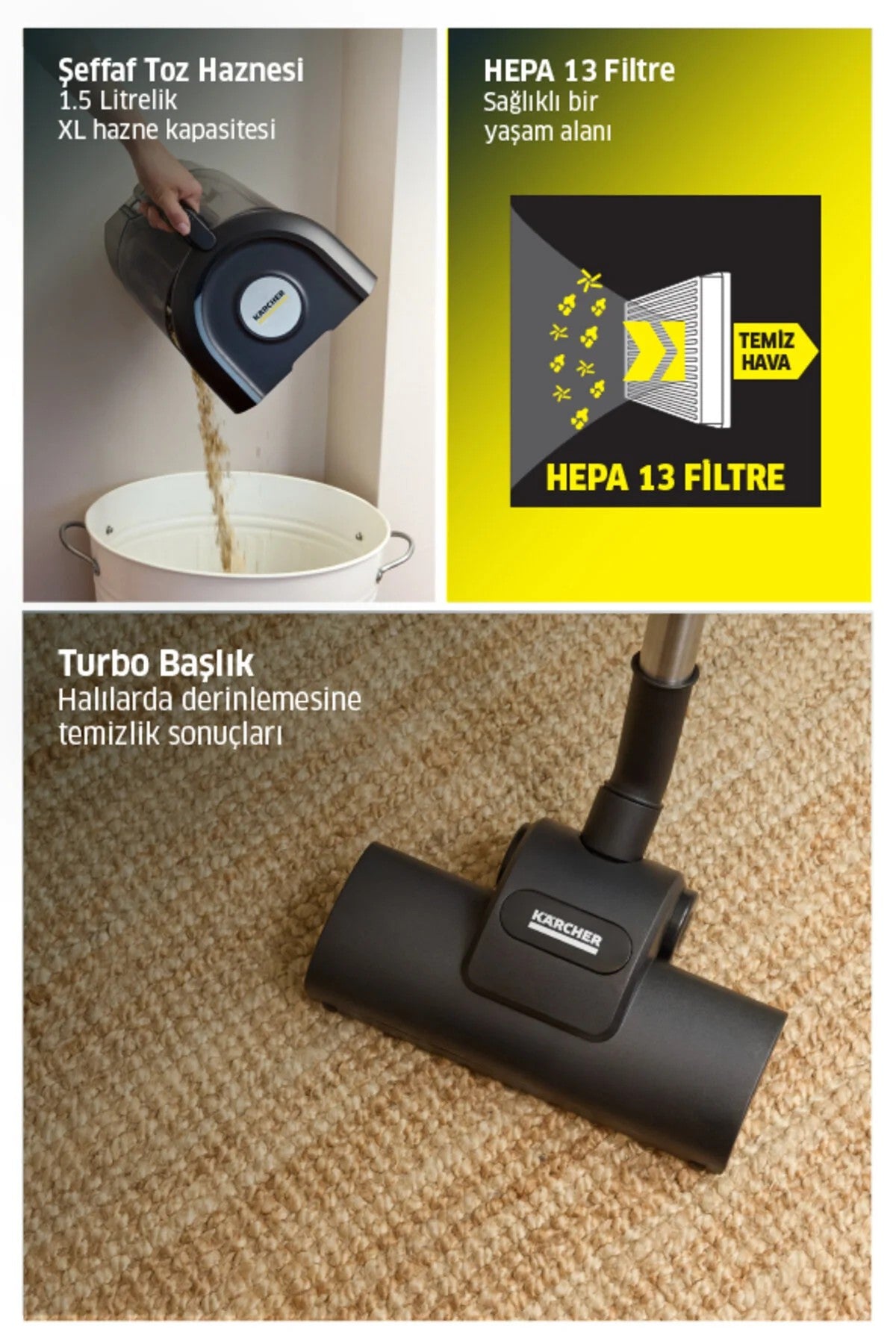 Karcher VCC 4 CycloneX Toz Torbasız Turbo ve LED Başlıklı Elektrikli Süpürge