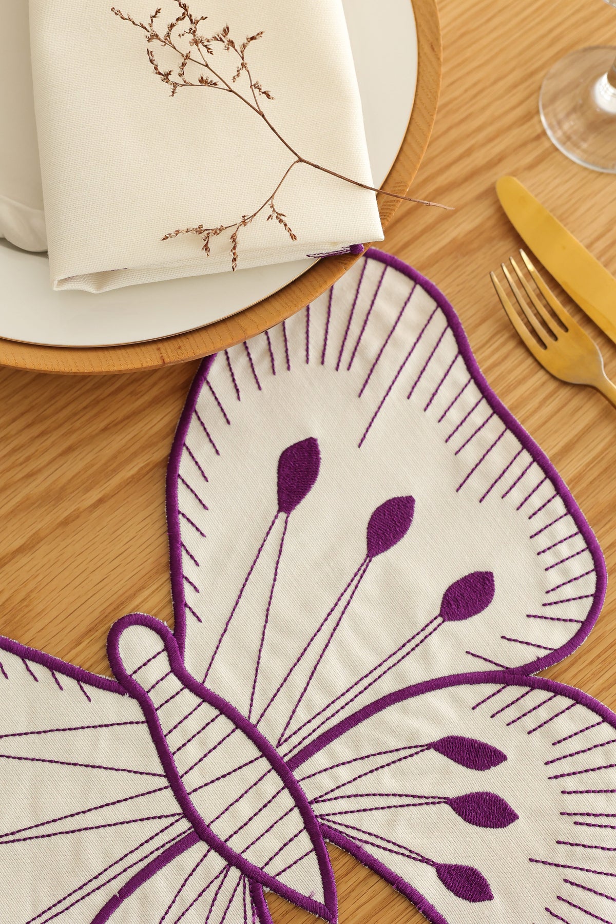 Km Home Collection-2'li Set Mor Kelebek Pamuk Amerikan Servis-Sunum Aksesuarları-2-milagron.live