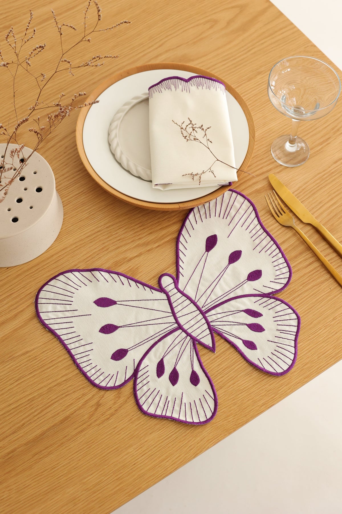 Km Home Collection-2'li Set Mor Kelebek Pamuk Amerikan Servis-Sunum Aksesuarları-3-milagron.live