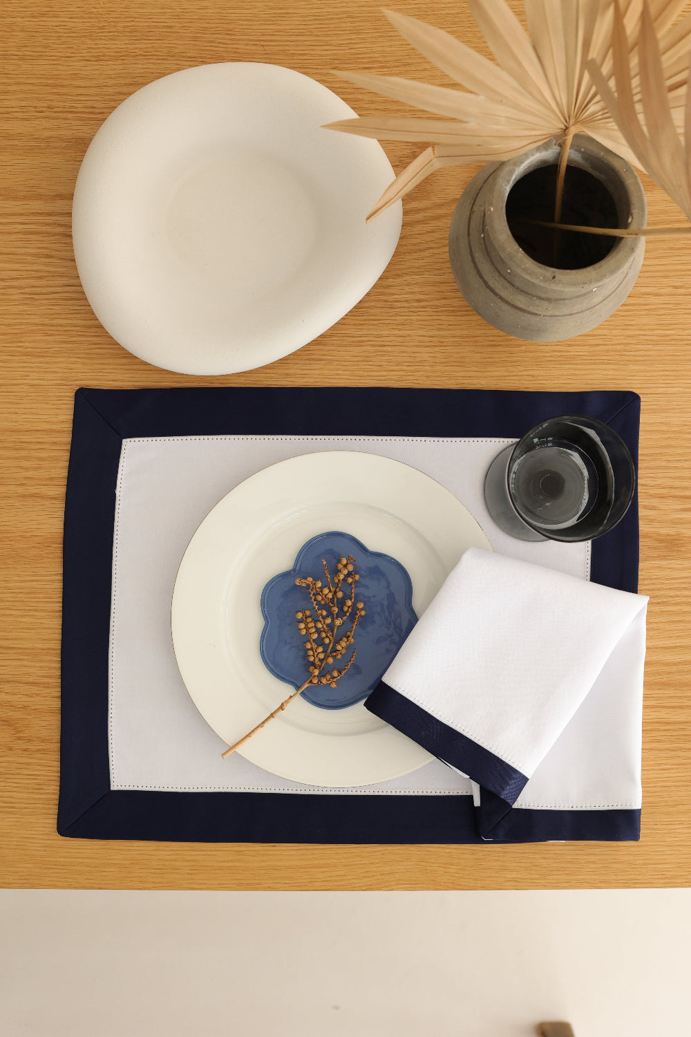Km Home Collection-2'li Set Navy White Peçete-Sunum Aksesuarları-1-milagron.live