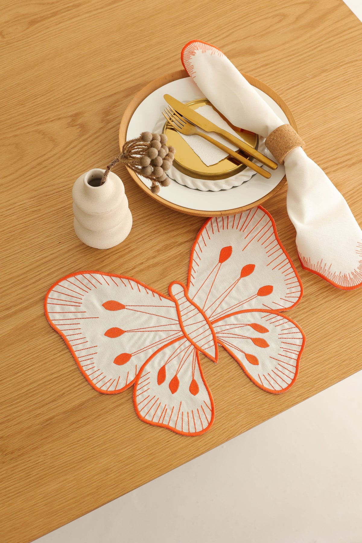 Km Home Collection-2'li Set Turuncu Kelebek Pamuk Amerikan Servis-Sunum Aksesuarları-3-milagron.live