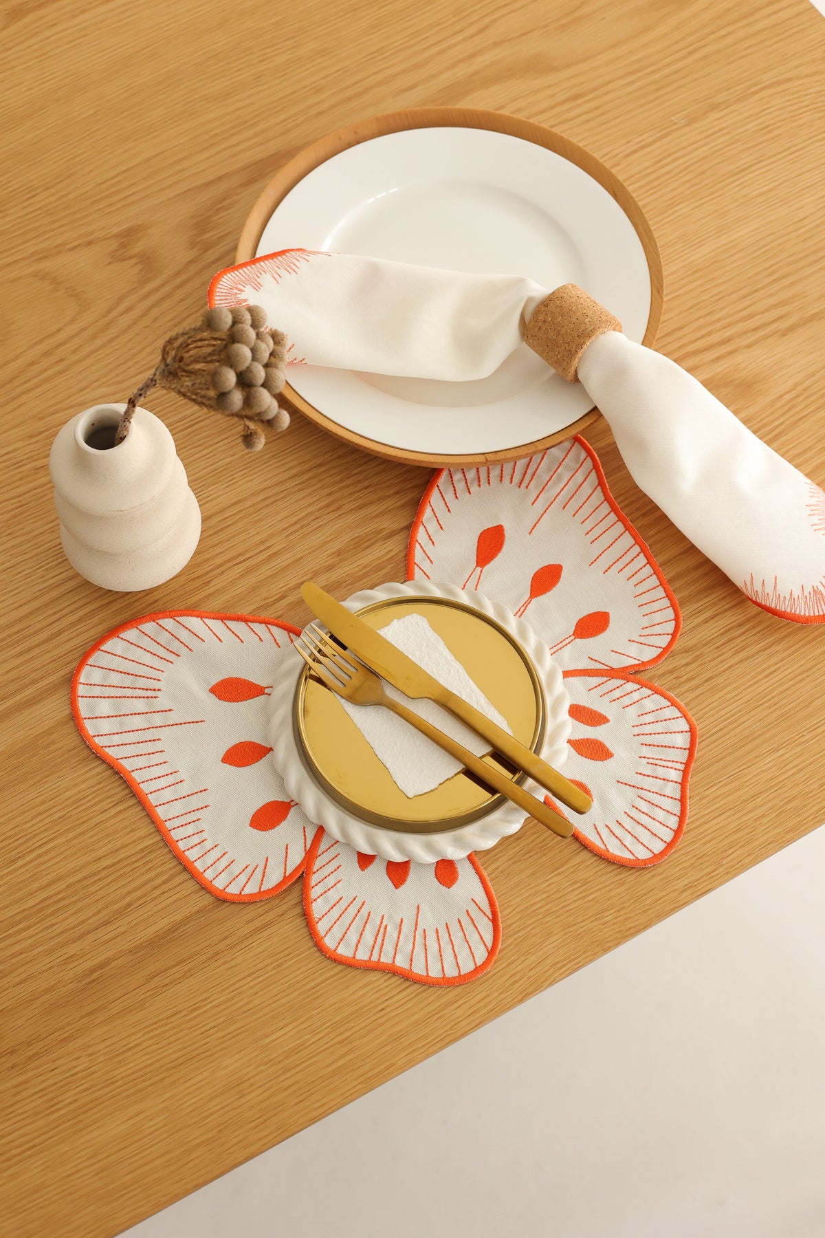 Km Home Collection-2'li Set Turuncu Kelebek Pamuk Amerikan Servis-Sunum Aksesuarları-4-milagron.live