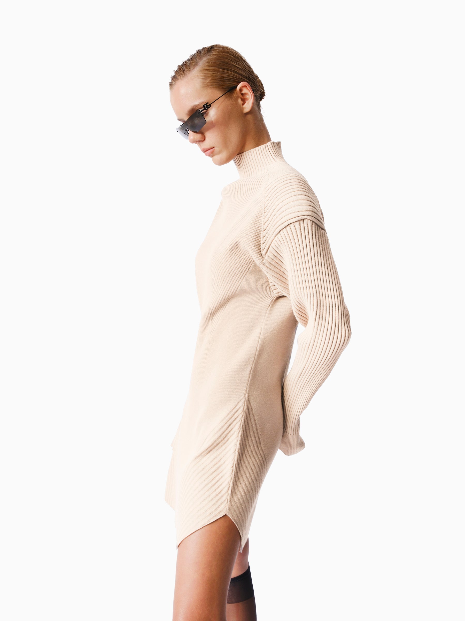 Kntlgy-Infinity Knit Bej Midi Elbise-Elbise-3-milagron.live