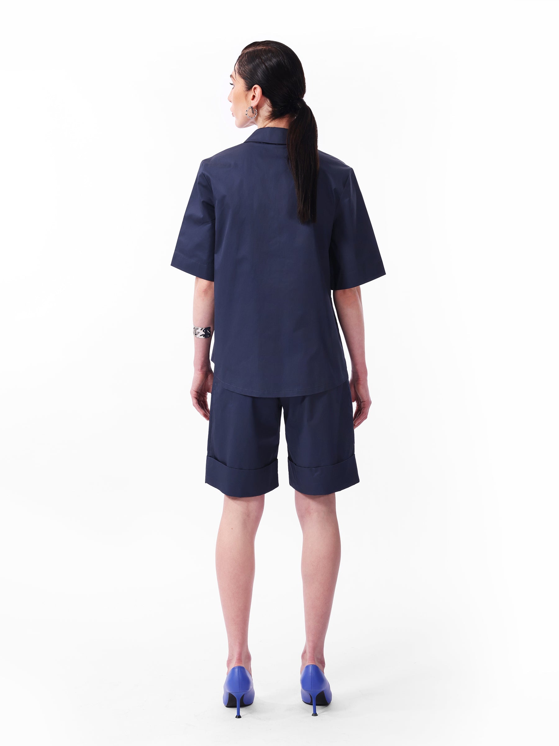 Kntlgy-Navu Blue Oversize Poplin Shirt-Gömlek-4-milagron.live