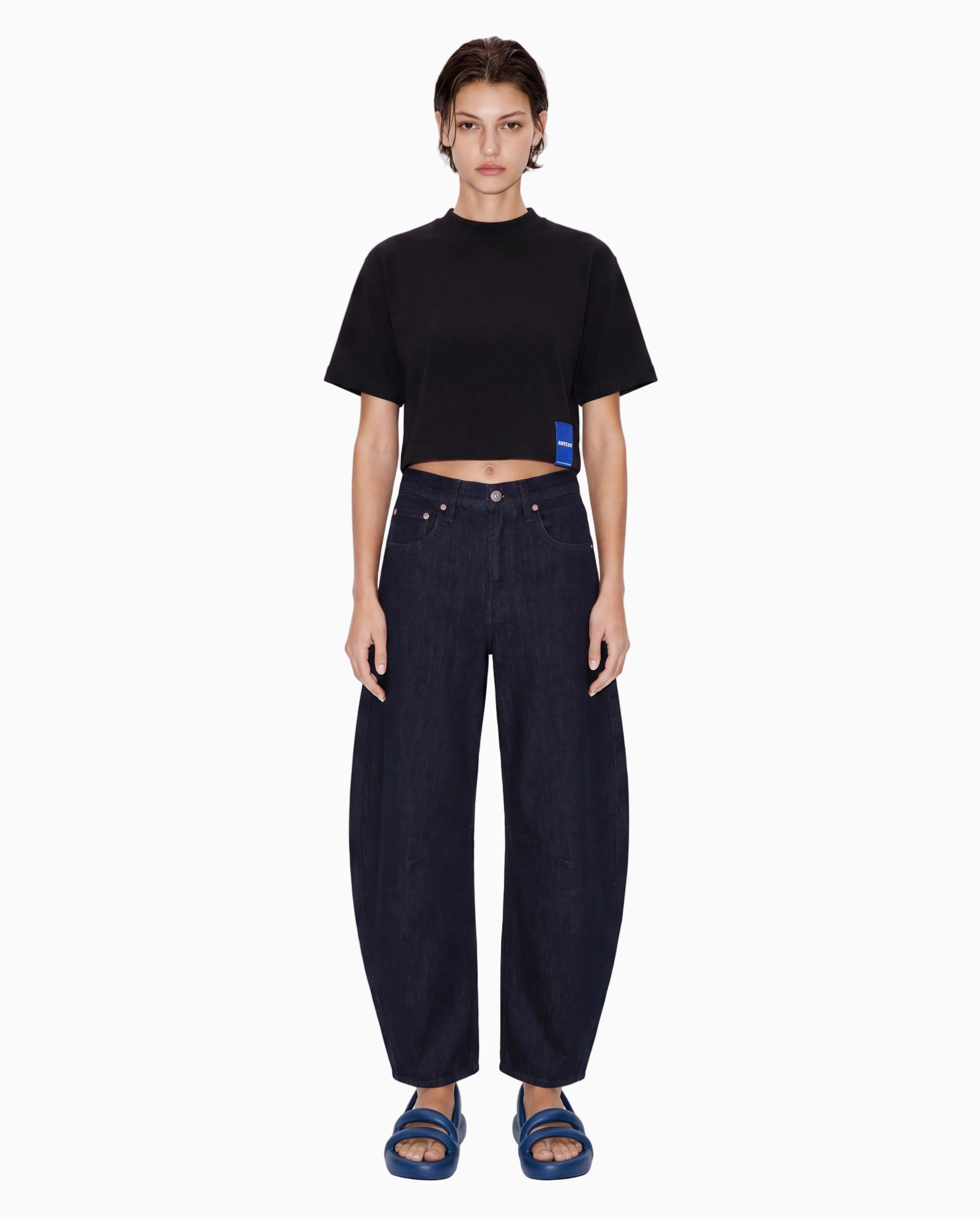 Kntlgy-Oversize Flag Siyah Crop T Shirt-T-Shirts-2-milagron.live