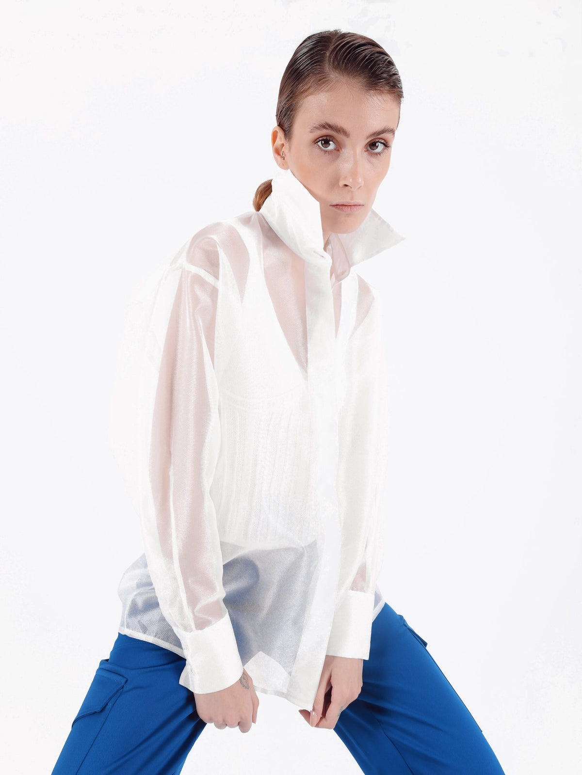 Kntlgy-Oversize White Organze Shirt-Gömlek-3-milagron.live
