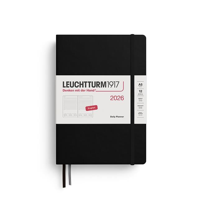 Leuchtturm 1917-Leuchtturm1917 Orta Boy (A5) 12 Aylık Günlük Ajanda (çizgili) 2026 Sert Kapak, İngilizce, Siyah 372772-Özel Defterler-1-milagron.live