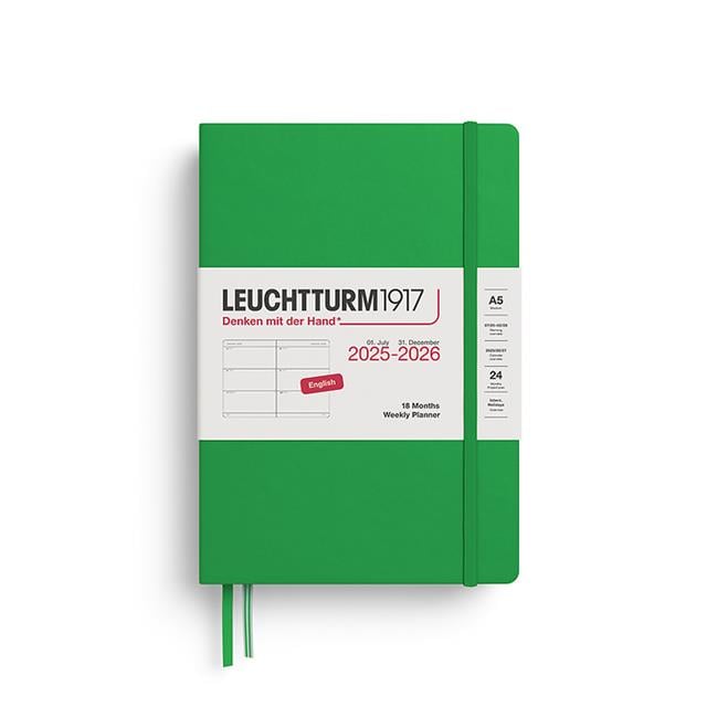 Leuchtturm 1917-Leuchtturm1917 Orta Boy (A5) 18 Aylık Haftalık Ajanda 2026 Sert Kapak, İngilizce, Spring Leaf372811-Özel Defterler-1-milagron.live