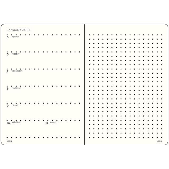 Leuchtturm 1917-Weekly Planner & Ajanda Defter Noktalı Wallet (B6+ X A6) 2026, Black, English 372877-Noktalı-2-milagron.live