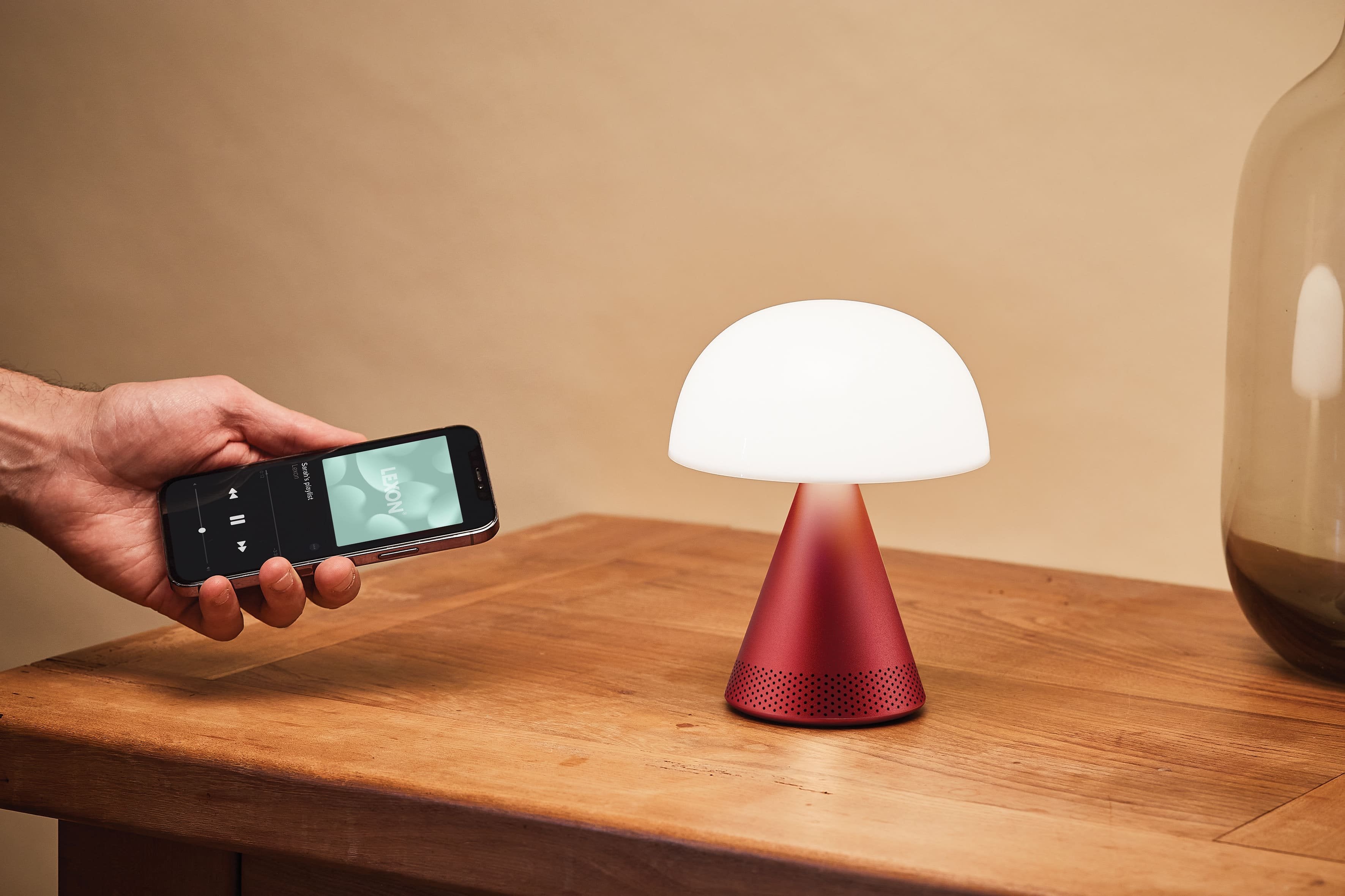 Lexon-Mina L Led Lamba Ve Bluetooth Hoparlör Koyu Kırmızı-Aydınlatmalar-5-milagron.live