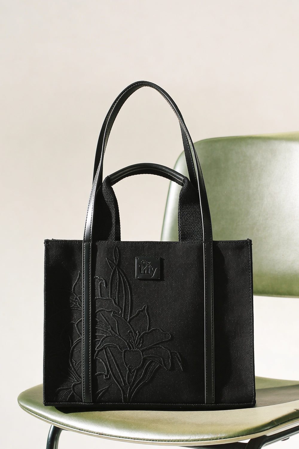 Embroidered Black Canvas Tote - 0
