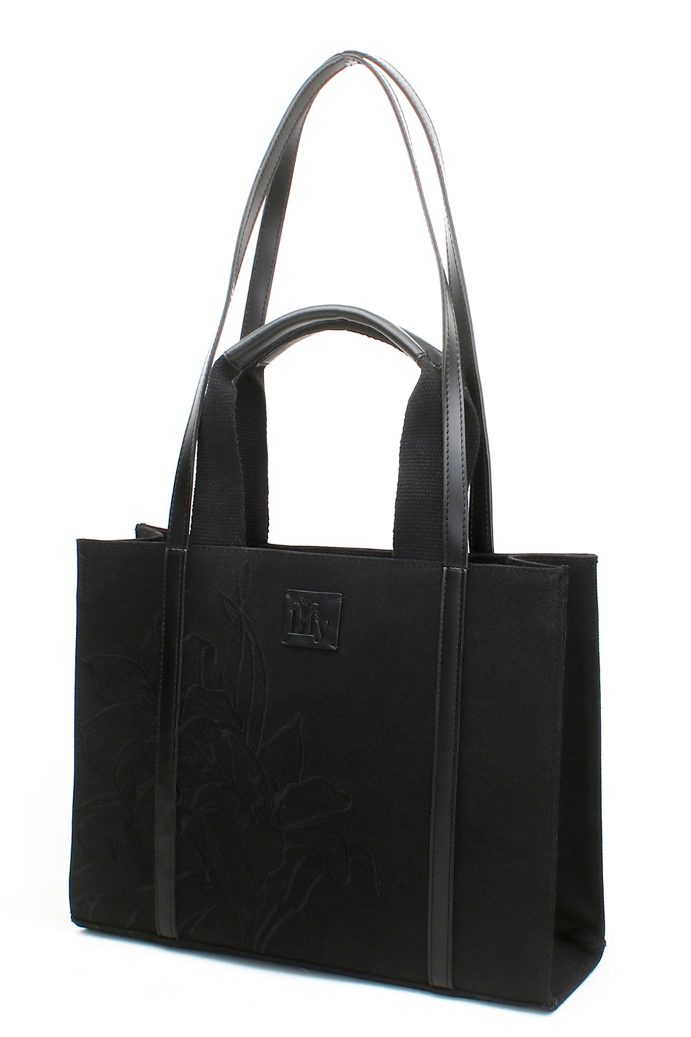 Embroidered Black Canvas Tote - 2