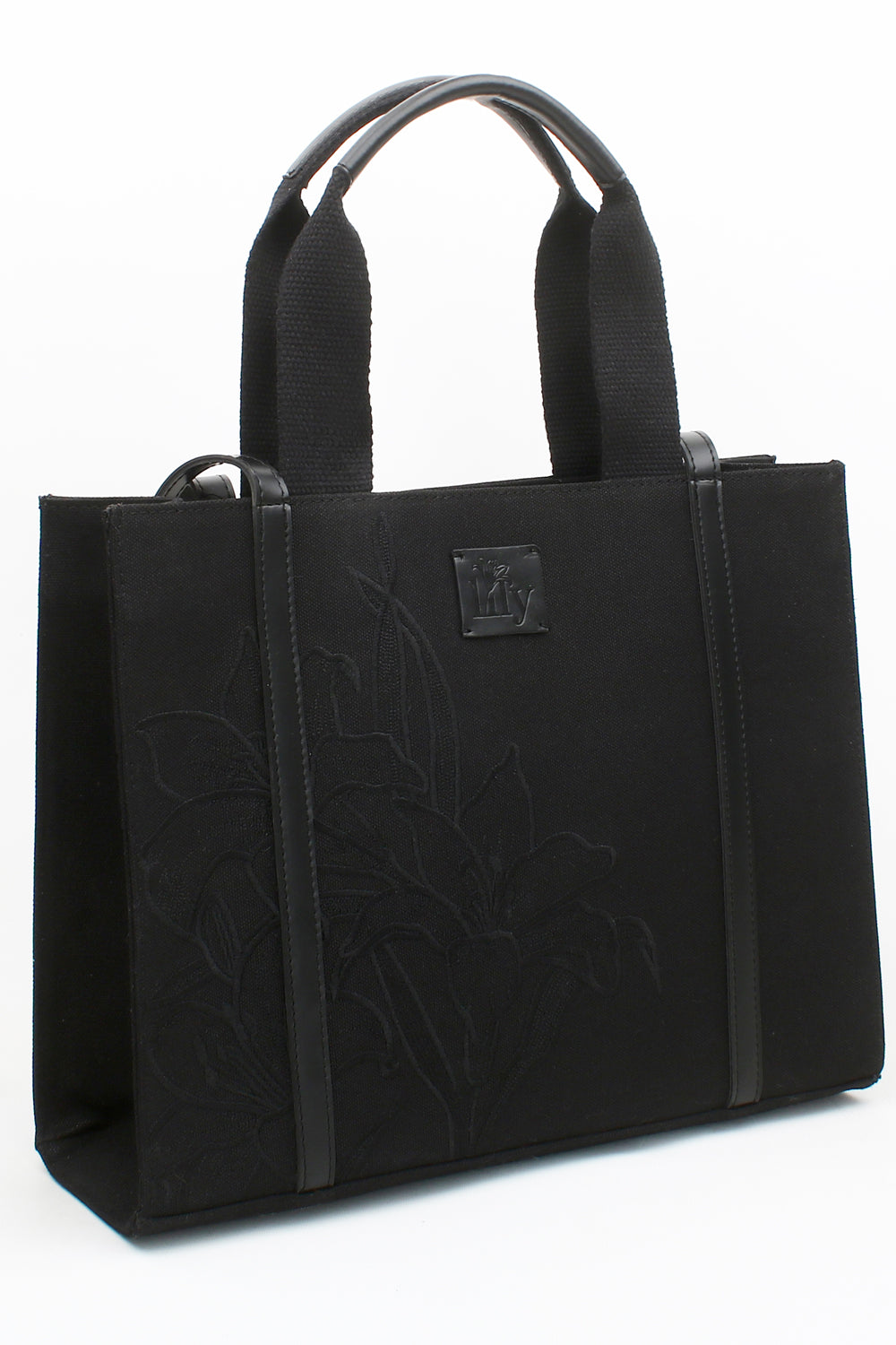 Embroidered Black Canvas Tote - 4
