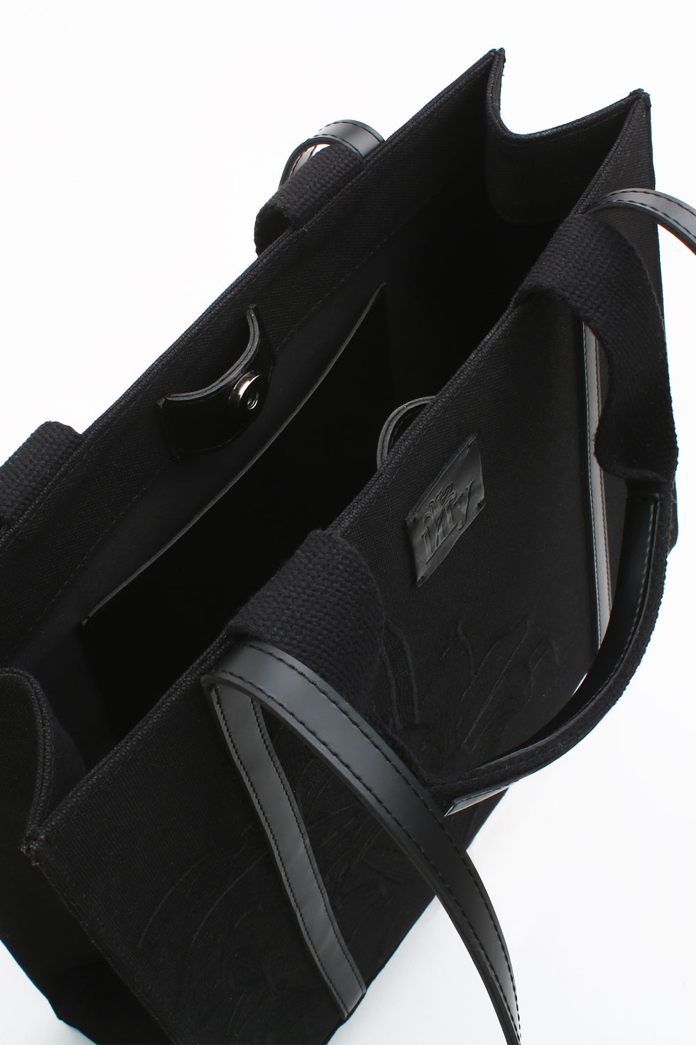 Embroidered Black Canvas Tote - 7
