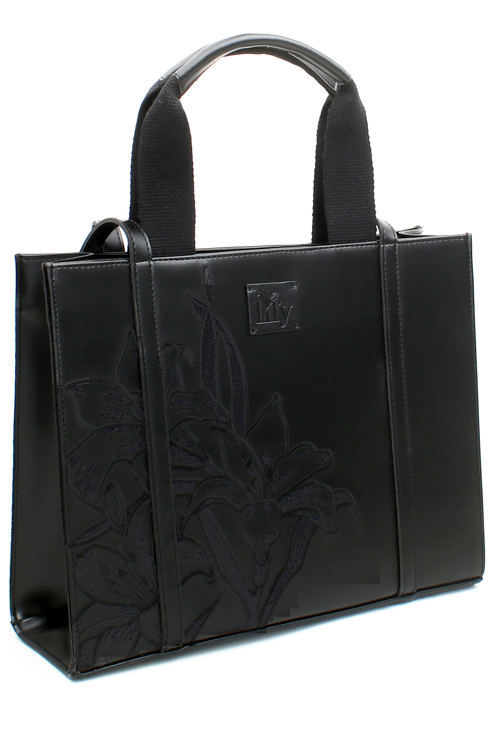 Embroidered Black Leather Tote - 2