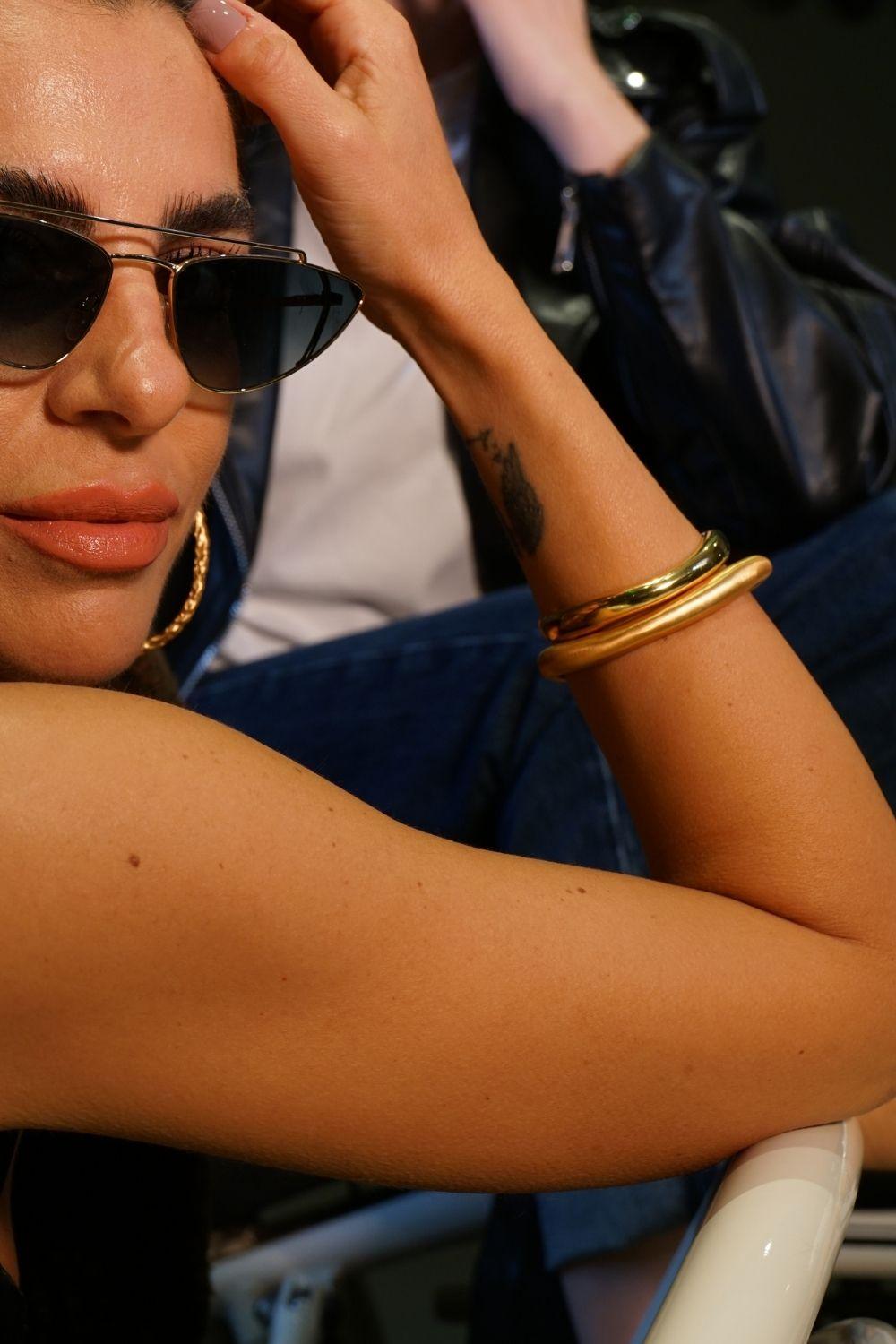 Linya Jewellery-Grel Kalın Asimetrik Mat Gold Bileklik-Bileklik-2-milagron.live