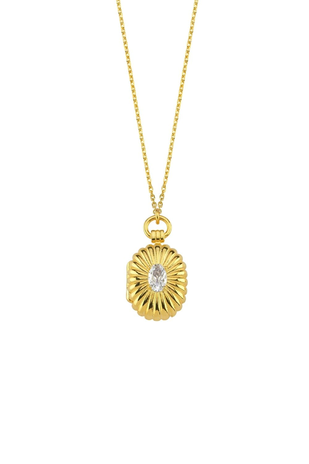 Mini Beyaz TaşLı Kapaklı Madalyon Kolye Gold - 1