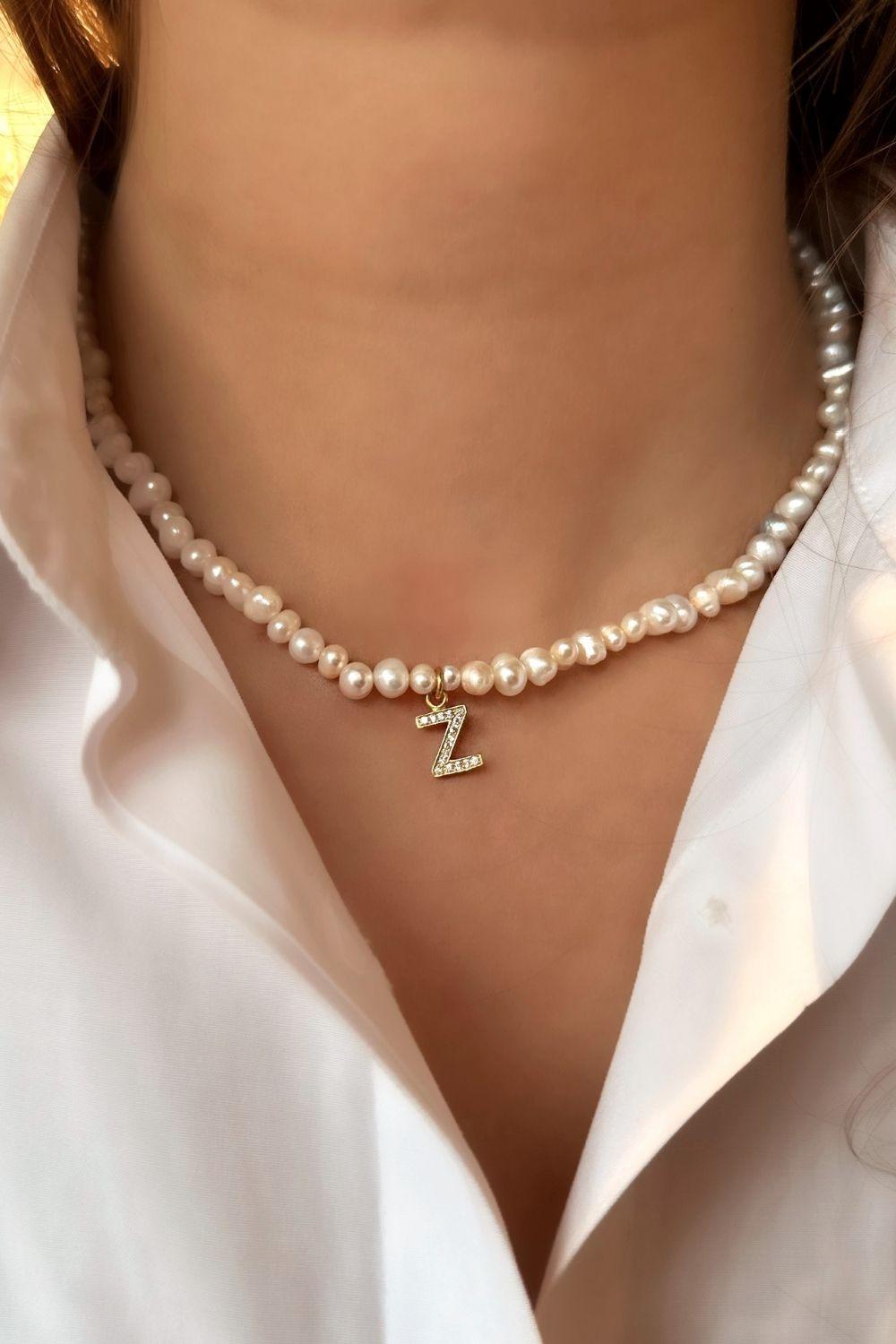 Linya Jewellery-Mono Z Harfli İnci Kolye-Kolye-2-milagron.live