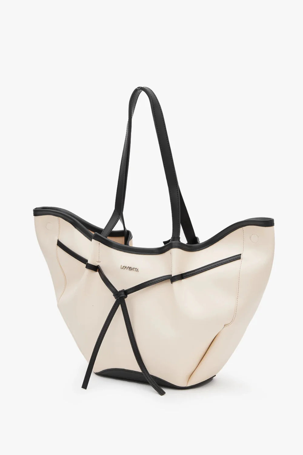 Loventa-Large Tote Bag Bej & Siyah Niesha-Omuz Çantası-4-milagron.live