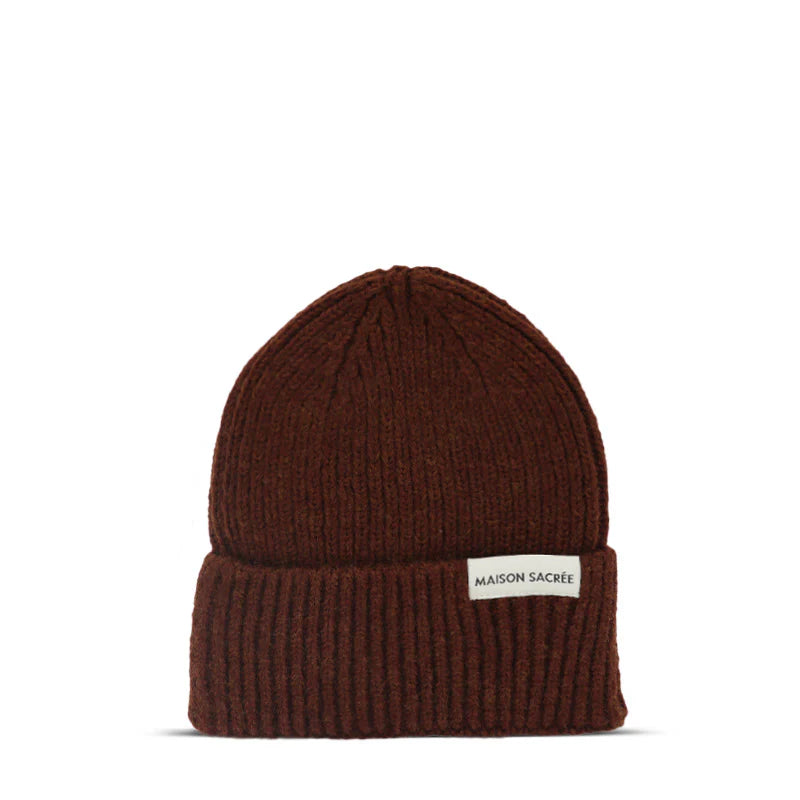 Maison Sacrée-Ms Brown Knitted Beanie-Bere-1-milagron.live