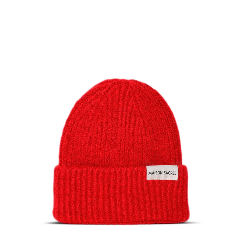 Maison Sacrée-Ms Red Knitted Beanie-Bere-1-milagron.live