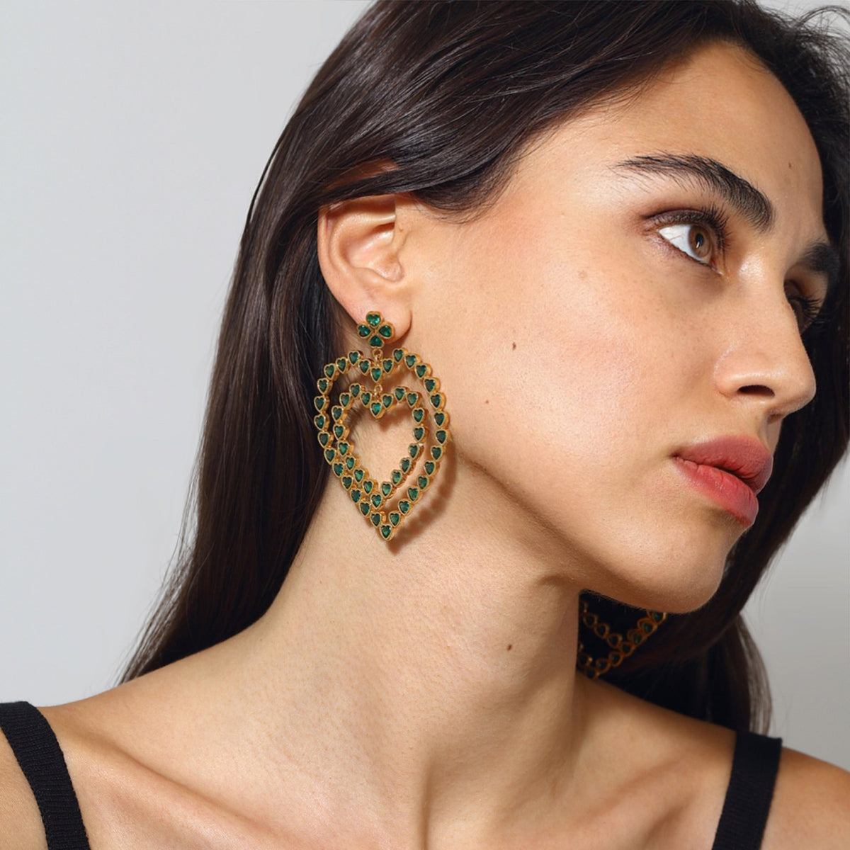 Maison Soula-Follow Your Heart Earrings Emerald Green-Earrings-2-milagron.live