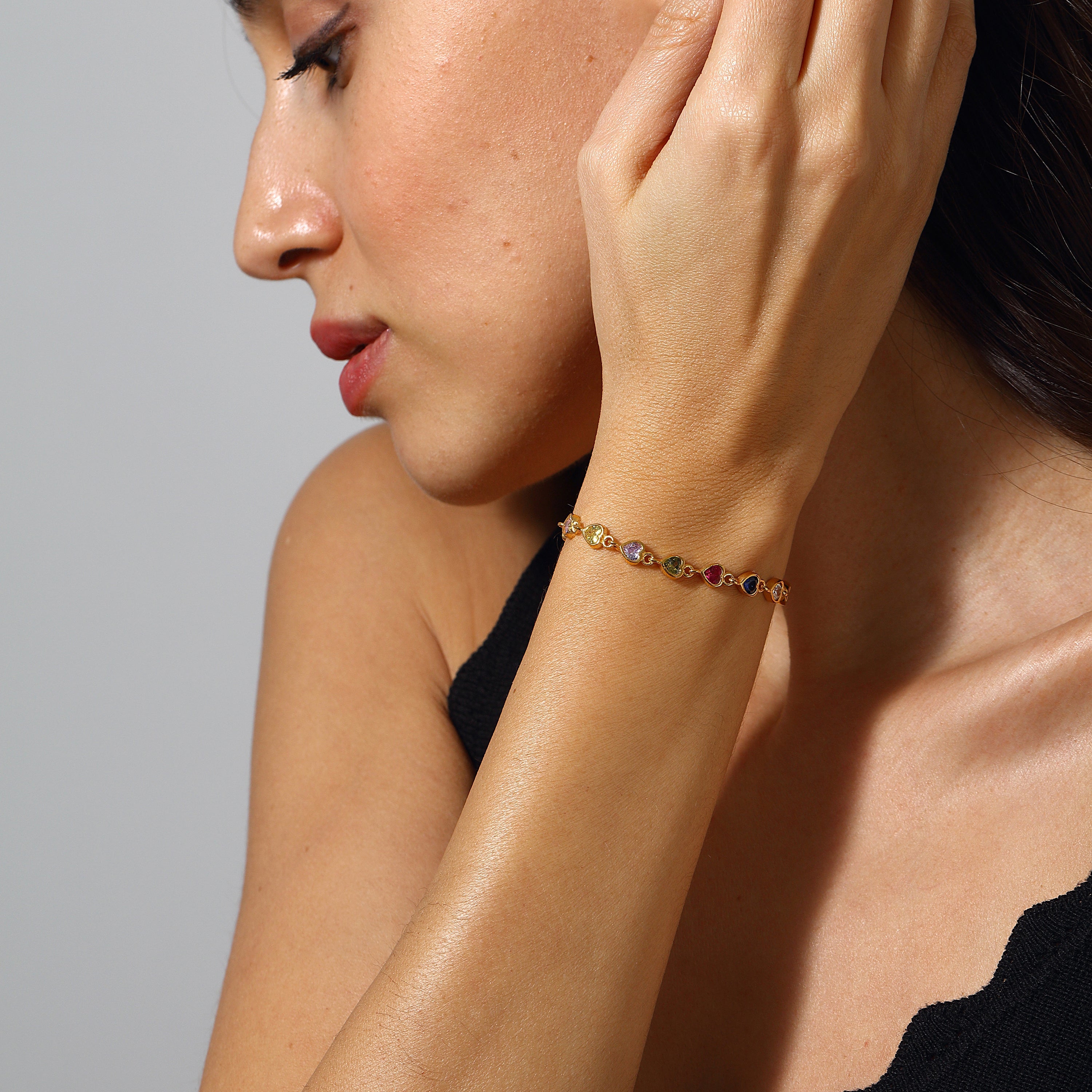 Maison Soula-Many Tiny Hearts Tennis Bracelet Version 2 Multicolor-Bracelet-2-milagron.live