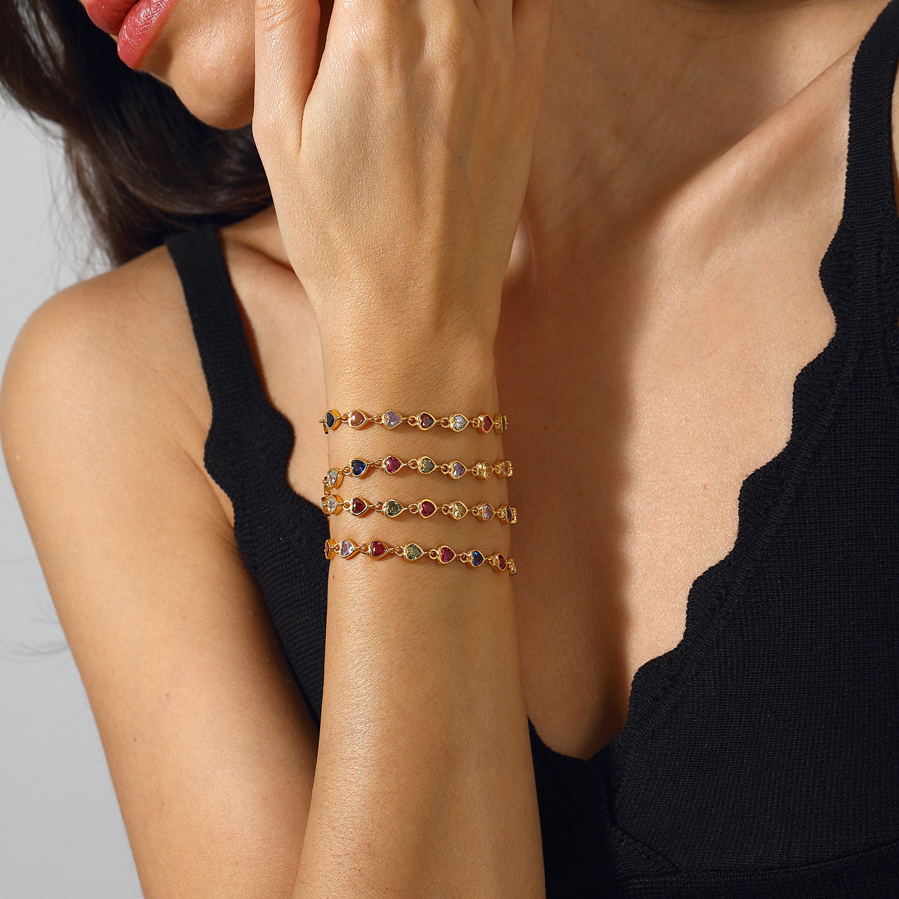 Maison Soula-Many Tiny Hearts Tennis Bracelet Version 2 Multicolor-Bracelet-4-milagron.live