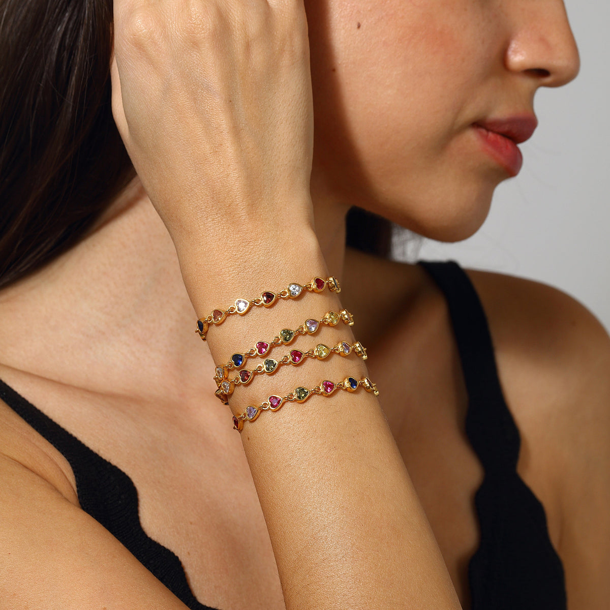 Maison Soula-Many Tiny Hearts Tennis Bracelet Version 2 Multicolor-Bracelet-6-milagron.live