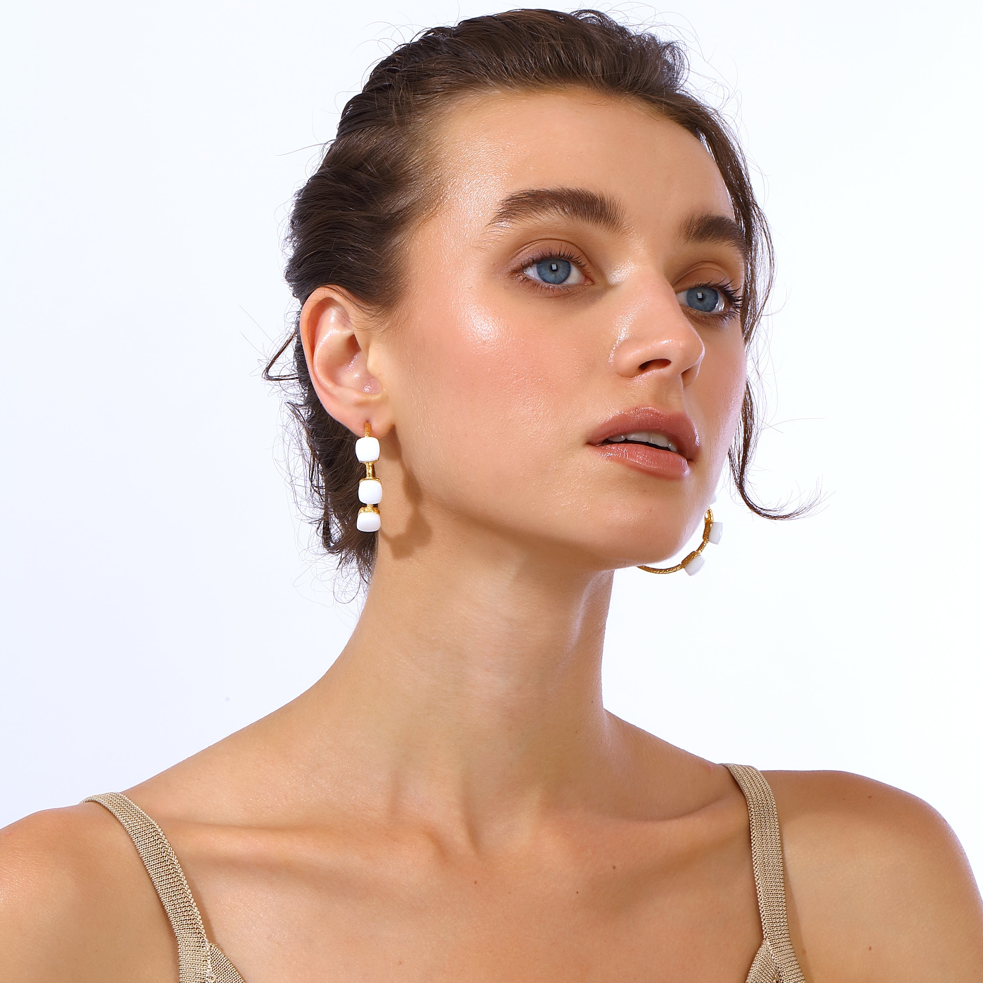 Maison Soula-Siena Hoop Earrings Matte White-Earrings-5-milagron.live