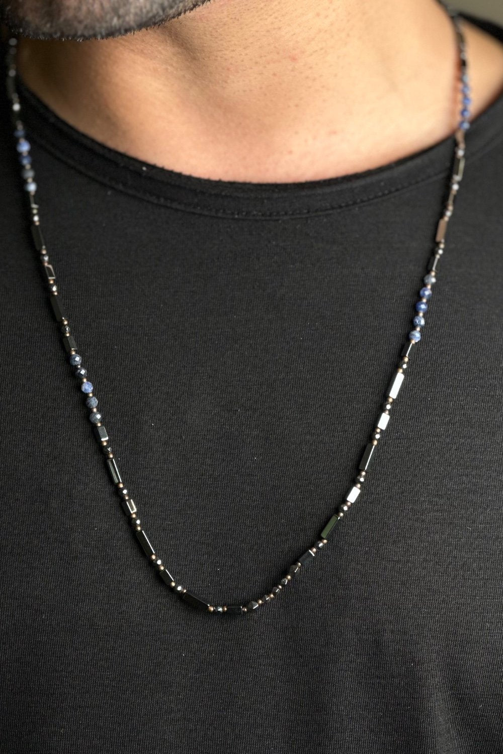 Mey Atelier-Hemla – Faset Kesim Lapis Siyah Hematit Uçsuz Unisex Kolye-Kolye-3-milagron.live