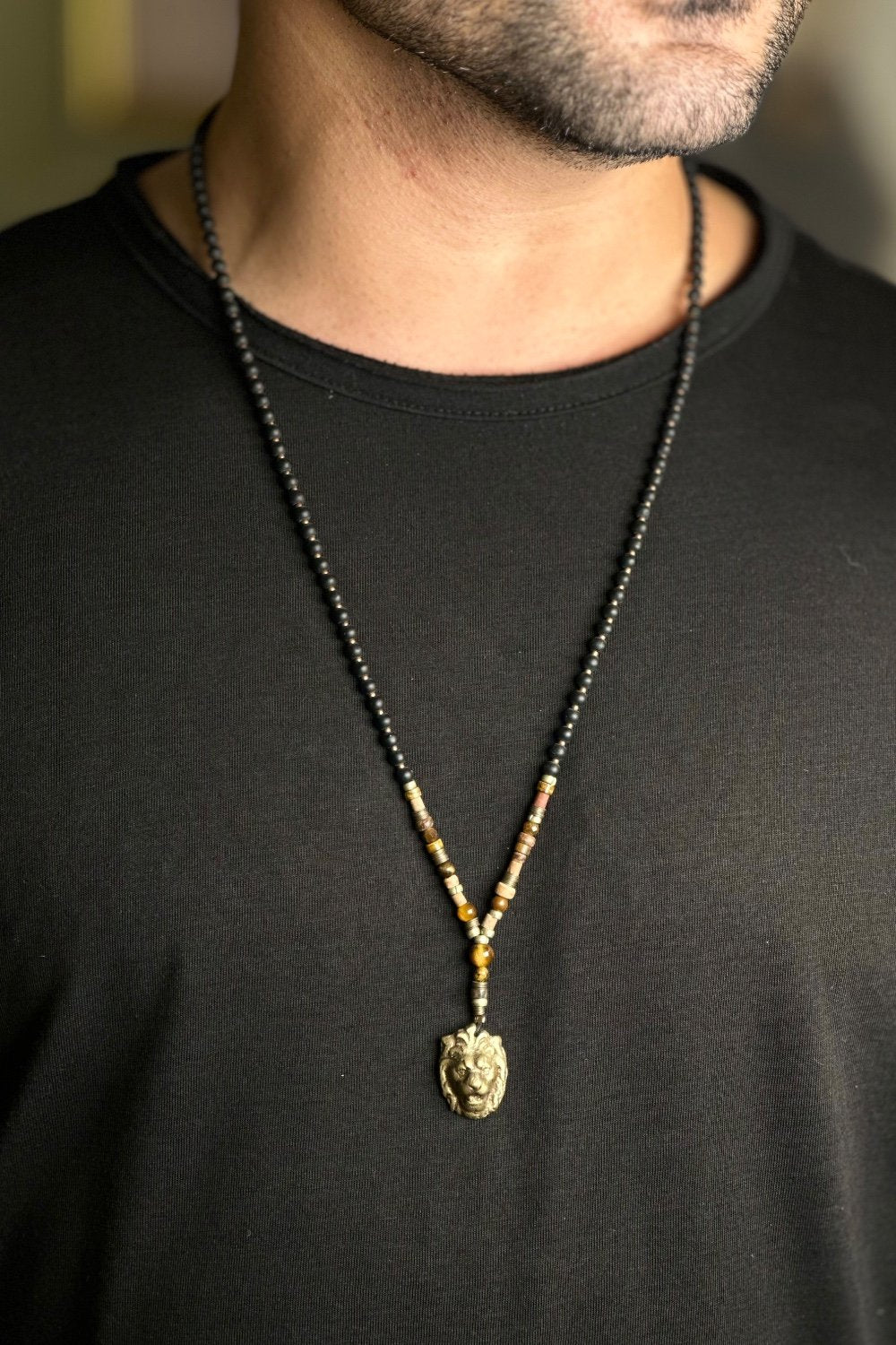 Mey Atelier-King Leo – Antika Aslan Figürlü Onyx Tiger Eye Unisex Kolye-Kolye-4-milagron.live