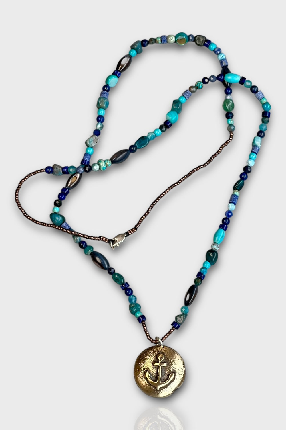 Mey Atelier-Sailor 24 – Karma Mavi Taşlı Antika Bronz Çapa Unisex Kolye-Kolye-2-milagron.live