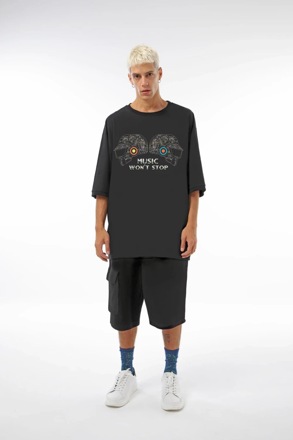 Midground-Oversize T-shirt Music Won't Stop Baskılı-T-Shirts-1-milagron.live