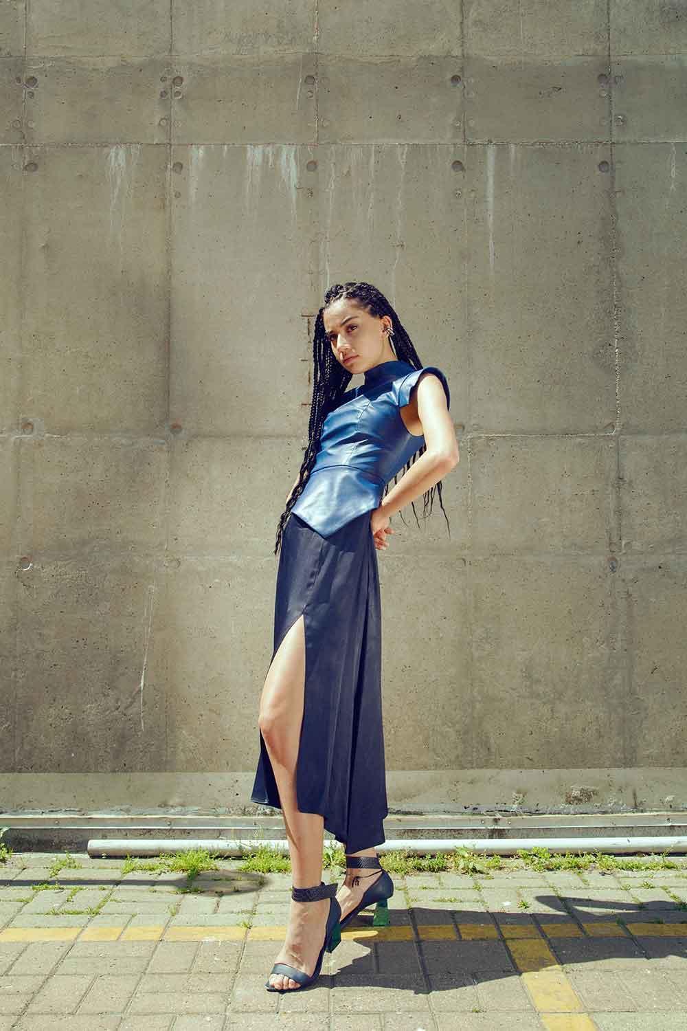 Mirimalist-Concrete Navy Midi Dress-Elbise-3-milagron.live