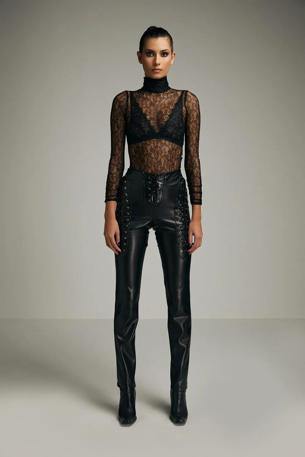 Laced Vegan Leather Pants - 0