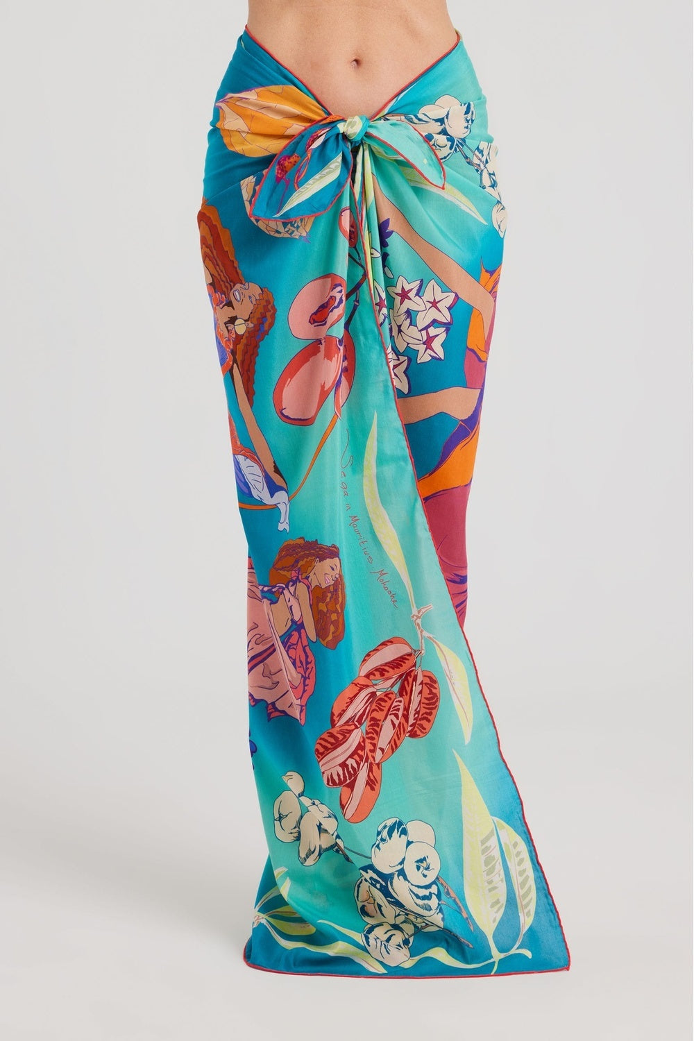 Mokoshe-Saga In Mauritius & Turquoise And Red-Şal & Fular-6-milagron.live