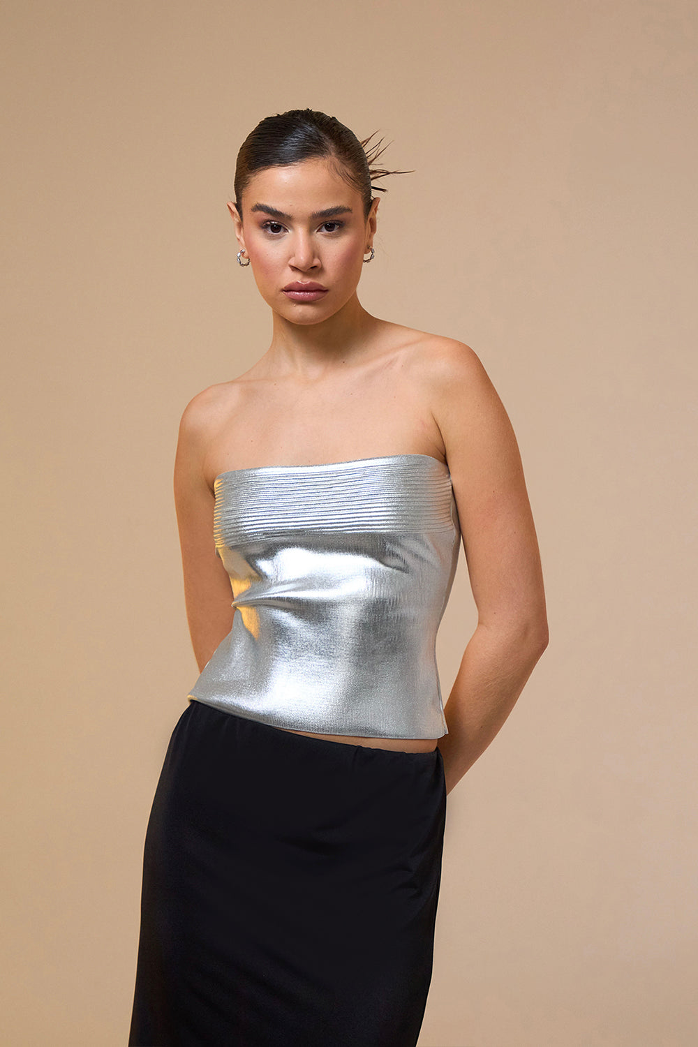Mozto-Cruz Silver Printed Straplez Crop Top Bustiyer-Büstiyer-2-milagron.live