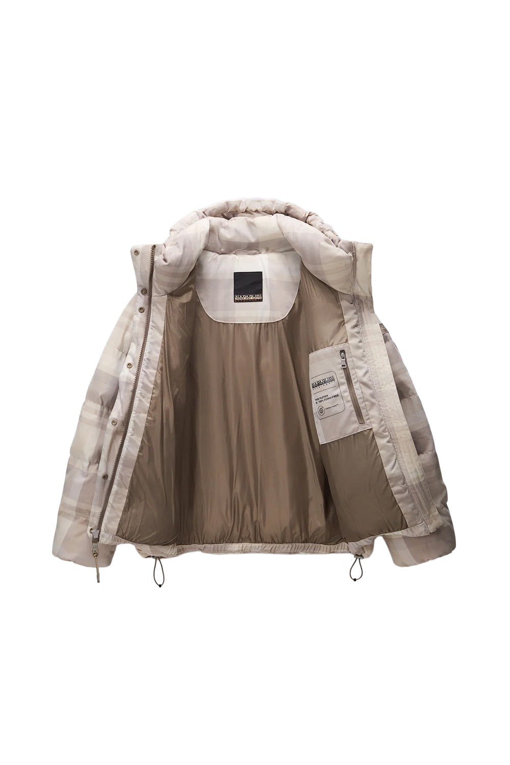 Napapijri-Napapijri ThermoFibre® Glane Check Puffer CORDURA® Jacket Ekoseli Krem Kadın Mont-Mont-3-milagron.live